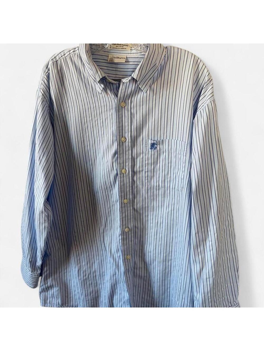 Disney World blue/white striped cotton button-up shirt #disneyworld #stripes